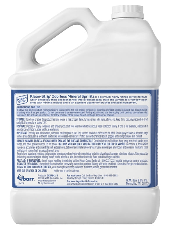 Klean Strip GKSP94214 Mineral Spirit Thinner, Liquid, Solvent, Light Yellow, 1 gal Can, Pack of 4