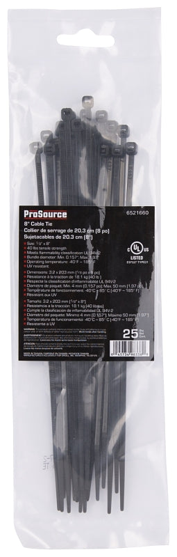 ProSource CV200SW-253L Cable Tie, 50 mm Max Bundle Dia, Self-Lock Locking, Nylon, Black