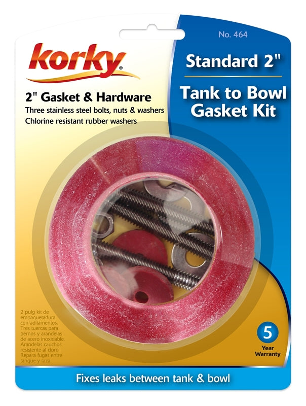 Korky 464BP Tank-to-Bowl Gasket, 2-1/8 in ID x 3-1/2 in OD Dia, Sponge Rubber, Red, For: 2 in 2-Piece Toilet Tanks