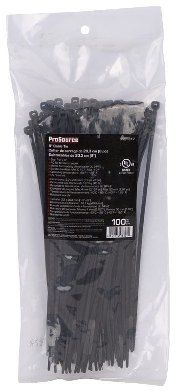ProSource CV200SW-1003L Cable Tie, 50 mm Max Bundle Dia, Self-Lock Locking, Nylon, Black