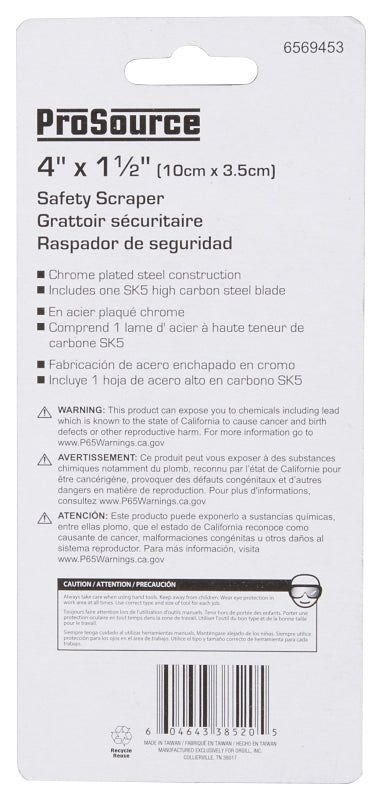 ProSource 38520 Scraper, 1-1/2 in W Blade, Full Tang, Razor Blade, HCS Blade, Steel Handle, 4 in OAL