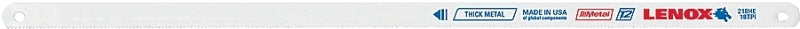 Lenox 20154S218HE Hacksaw Blade, Tuff Teeth, Bi-Metal, 1/2 in W, 12 in L, 18 TPI