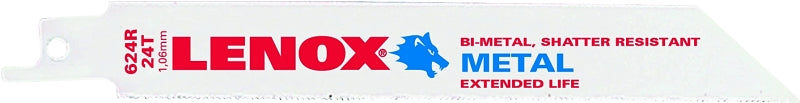 Lenox 20568624R Series Reciprocating Saw Blade, Applicable Materials: Nail-Embedded Wood, 3/4 in W, 6 in L, 24 TPI