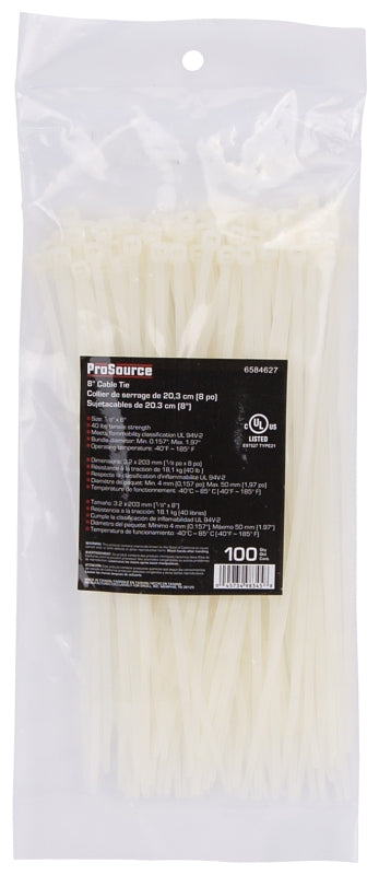ProSource CV200S-1003L Cable Tie, 50 mm Max Bundle Dia, Self-Lock Locking, Nylon, Clear