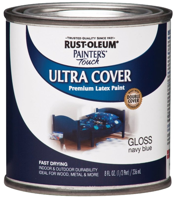 Rust-Oleum 1922730 Enamel Paint, Water Base, Gloss Sheen, Navy Blue, 0.5 pt, Can, 120 sq-ft Coverage Area