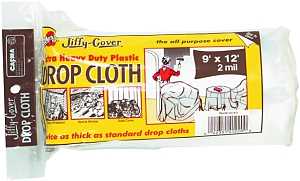 Warp's 2JC-912 Drop Cloth, 2 mil Thick, 12 ft L, 9 ft W, Plastic, Clear, Pack of 12