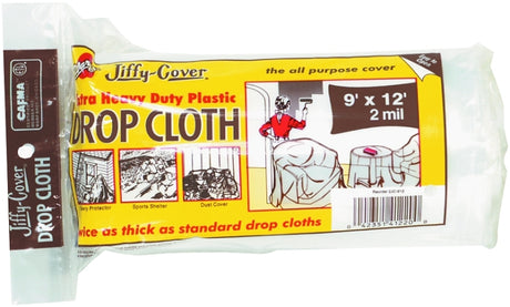Warp's 2JC-912 Drop Cloth, 2 mil Thick, 12 ft L, 9 ft W, Plastic, Clear, Pack of 12