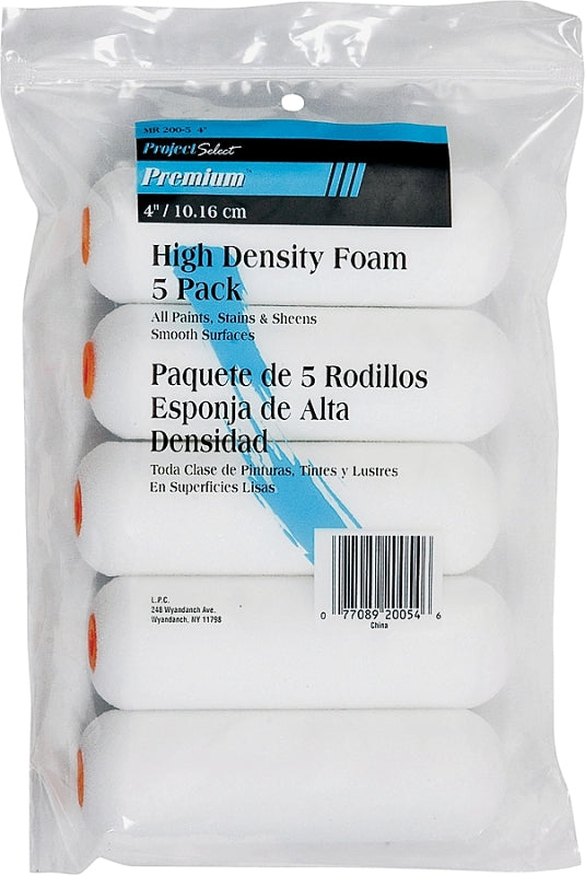 Linzer MR200-5-4 Roller Cover, White, 1/4 in Thick Nap, 4 in L, Foam Cover