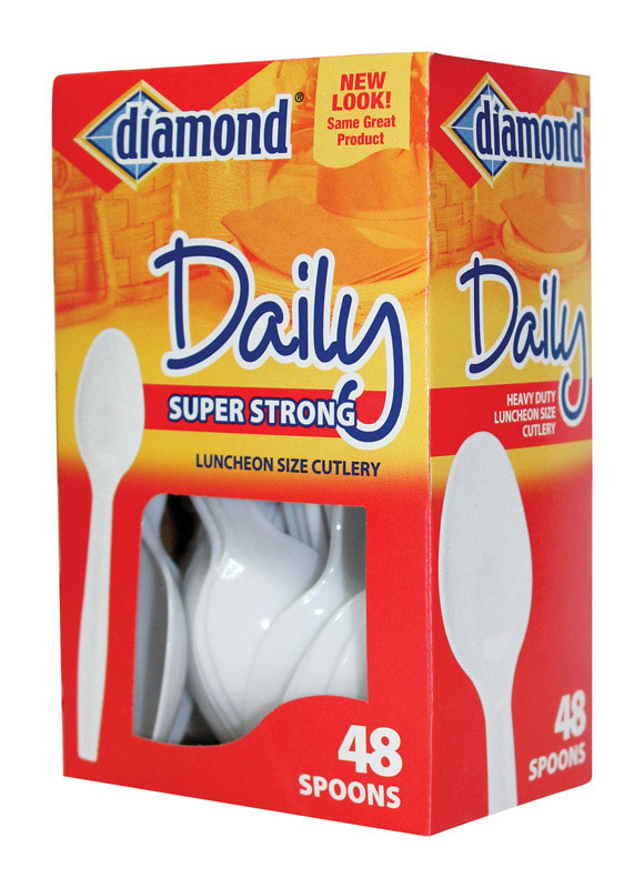 Diamond White Plastic Heavy Duty Spoons 48 pk, Pack of 12