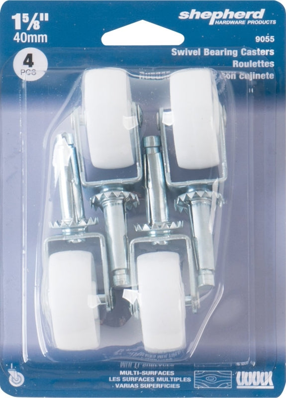 Shepherd Hardware 9055 Swivel Caster, Stem Mounting, 4.63 in W x 1.31 in D x 6.56 in H Dimensions, 1-5/8 in Dia Wheel, Pack of 6