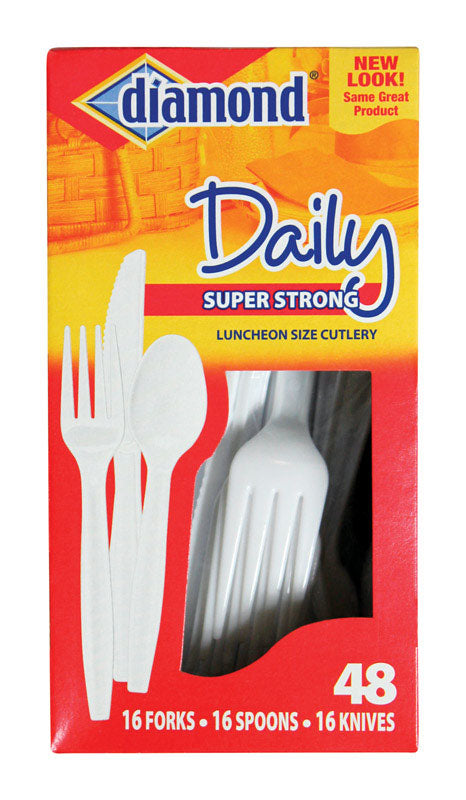 Diamond White Plastic Luncheon Size Heavy Duty Cutlery 48 pk, Pack of 12