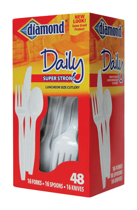 Diamond White Plastic Luncheon Size Heavy Duty Cutlery 48 pk, Pack of 12