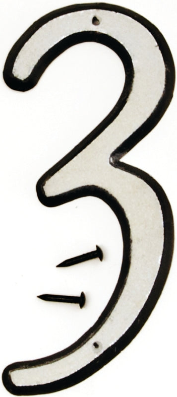 Hy-Ko 30600 Series 30603 House Number, Character: 3, 4 in H Character, Black/White Character, Plastic, Pack of 10