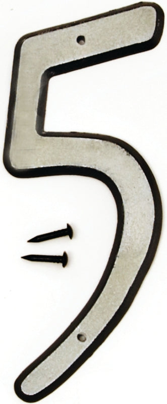 Hy-Ko 30600 Series 30605 House Number, Character: 5, 4 in H Character, Black/White Character, Plastic, Pack of 10