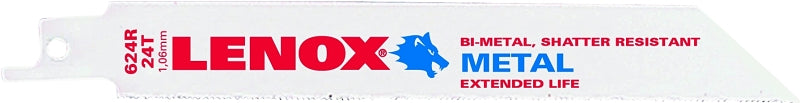 Lenox 20569S624R Reciprocating Saw Blade, Applicable Materials: Nail-Embedded Wood, 3/4 in W, 6 in L, 24 TPI