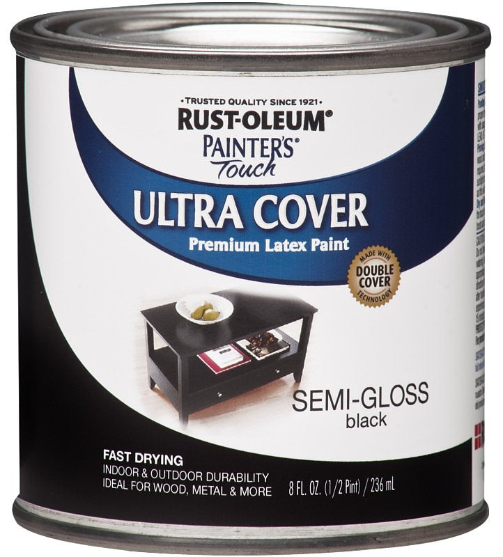 Rust-Oleum 1974730 Enamel Paint, Water Base, Semi-Gloss Sheen, Black, 0.5 pt, Can, 120 sq-ft Coverage Area
