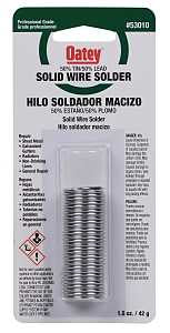 Oatey 53010 Leaded Solder, 1 oz Carded, Solid, Silver, 361 to 421 deg F Melting Point