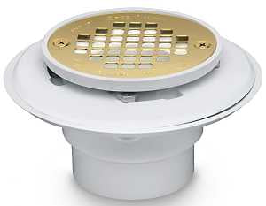 Oatey 42404 Shower Drain, PVC, White, Specifications: Screw-In Cover Design, For: 2 in, 3 in Pipes