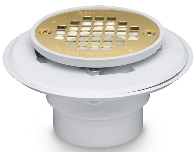 Oatey 42404 Shower Drain, PVC, White, Specifications: Screw-In Cover Design, For: 2 in, 3 in Pipes
