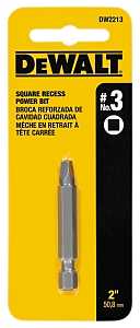 DEWALT DW2213 Power Bit, #3 Drive, Square Recess Drive, 1/4 in Shank, Hex Shank, 2 in L, Steel