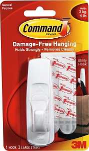 Command 17003CS Clip Strip, 0.46 in Thick, Plastic Backing, White, 5 lb, Pack of 12
