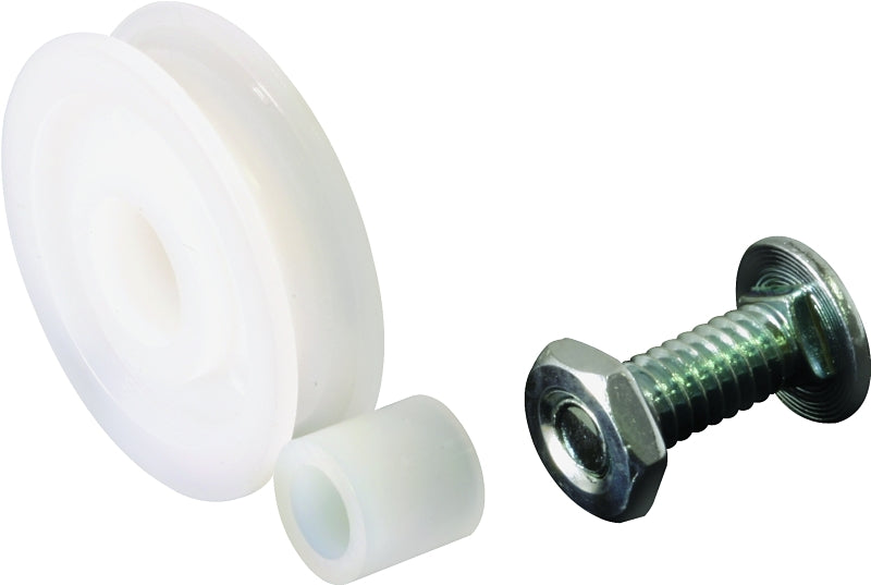 Prime-Line B 555 Door Roller, 1-1/4 in Dia Roller, 5/16 in W Roller, Nylon, White, 2-Roller, Bottom Mounting