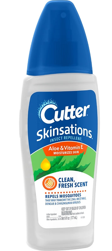 Cutter SKINSATIONS 54010-6 Insect Repellent, 6 fl-oz Bottle, Liquid, Water White, Alcohol