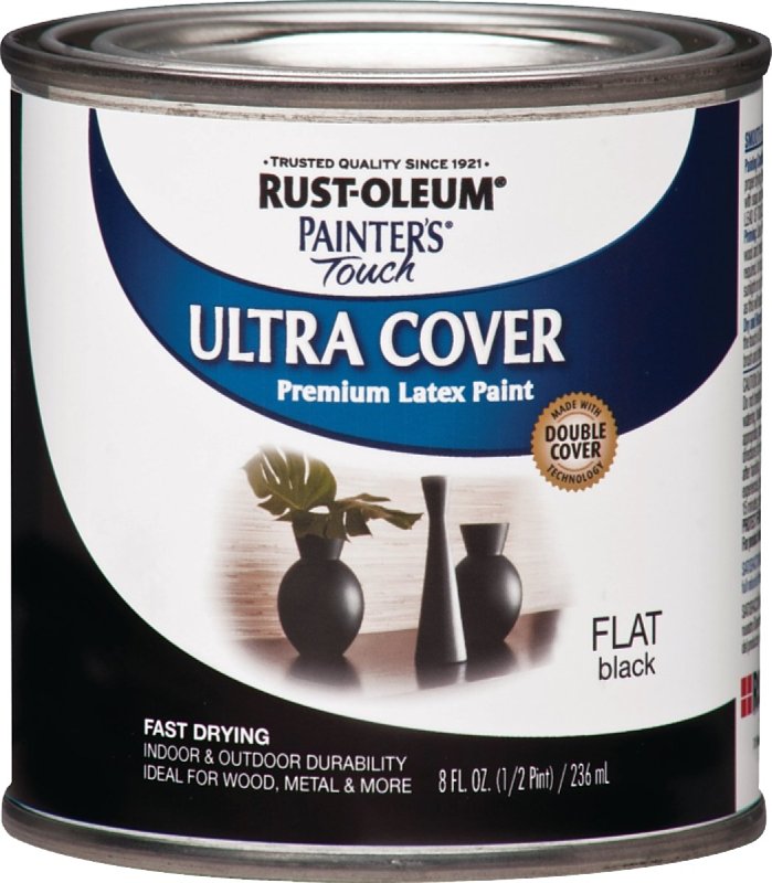 Rust-Oleum 1976730 Enamel Paint, Water Base, Flat Sheen, Black, 0.5 pt, Can, 120 sq-ft Coverage Area