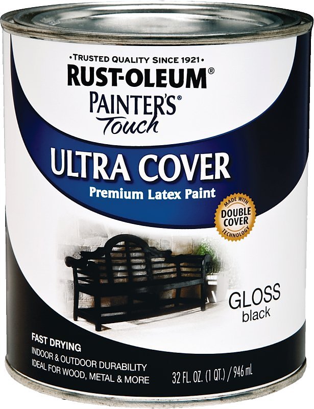 Rust-Oleum 1979502 Enamel Paint, Water Base, Gloss Sheen, Black, 1 qt, Can, 120 sq-ft Coverage Area