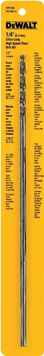 DEWALT DW1606 Drill Bit, 1/4 in Dia, 12 in OAL, Spiral Flute, 1/4 in Dia Shank, Round Shank