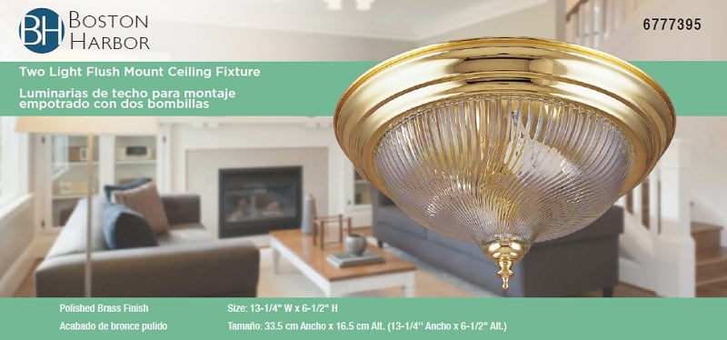 Boston Harbor F51BB02-10193L Two Light Flush Mount Ceiling Fixture, 120 V, 60 W, 2-Lamp, A19 or CFL Lamp