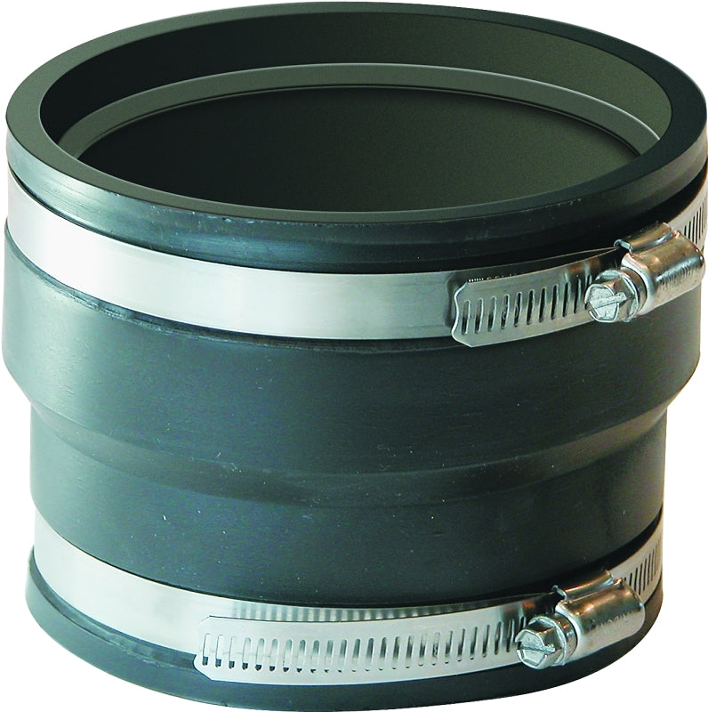 Fernco P1070-44 Flexible Coupling, 4 x 4 in, 3.94 in L, PVC, Black, 4.3 psi Pressure
