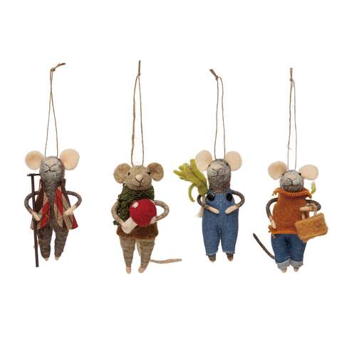 Creative Co-Op Multicolored Gardening Mice Ornament 5 in., Pack of 12