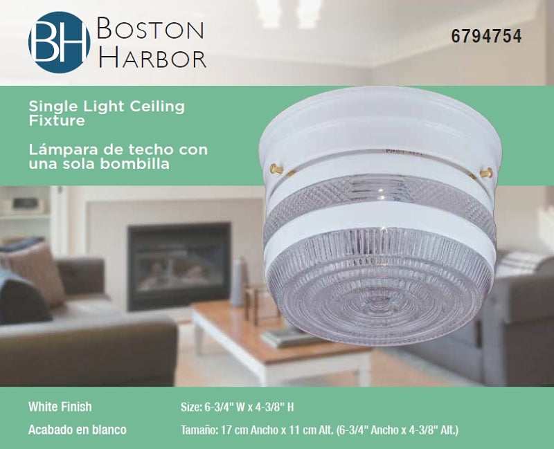 Boston Harbor F13WH01-6859CL-3L Single Light Ceiling Fixture, 120 V, 60 W, 1-Lamp, A19 or CFL Lamp, White Fixture