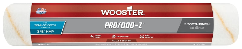 Wooster RR642-14 Roller Cover, White, 3/8 in Thick Nap, 14 in L, Fabric Cover