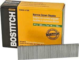 Bostitch SX50351-3/16G Crown Staple, 7/32 in W Crown, 1-3/16 in L Leg, 18 Gauge, Steel