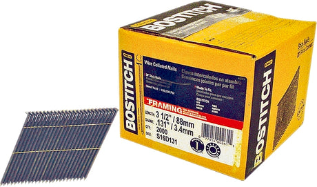 Bostitch S16D131-FH Series Framing Nail, Wire Weld Collation, 3-1/2 in L, 11 Gauge, Steel, Full Round Head, Smooth Shank