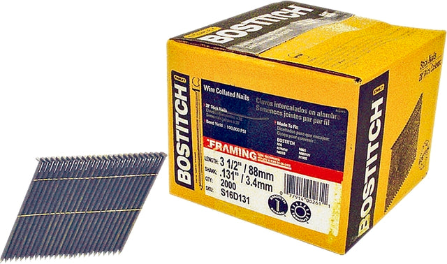 Bostitch S16D131-FH Series Framing Nail, Wire Weld Collation, 3-1/2 in L, 11 Gauge, Steel, Full Round Head, Smooth Shank