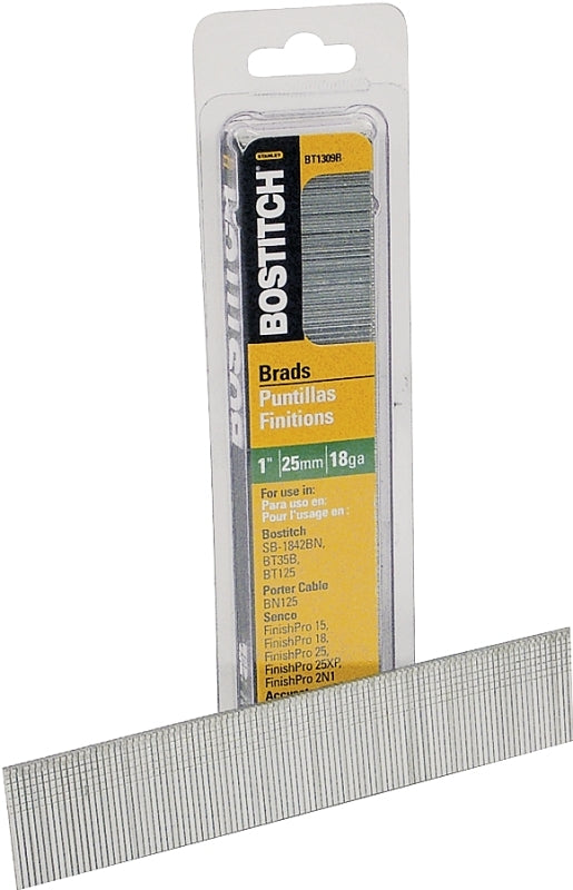 Bostitch BT1309B Series Nail, Glue Collation, 1 in L, 18 Gauge, Steel, Coated, Brad Head, Smooth Shank, 3000/PK