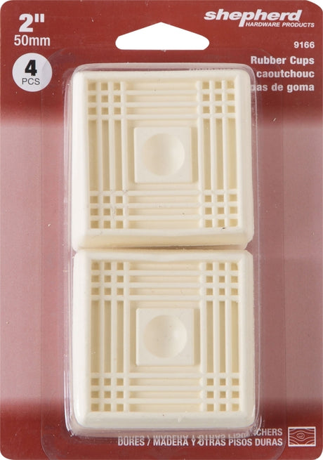 Shepherd Hardware 9166 Caster Cup, Square, 2 in Dimensions, Rubber, Off-White, 4/PK, Pack of 6