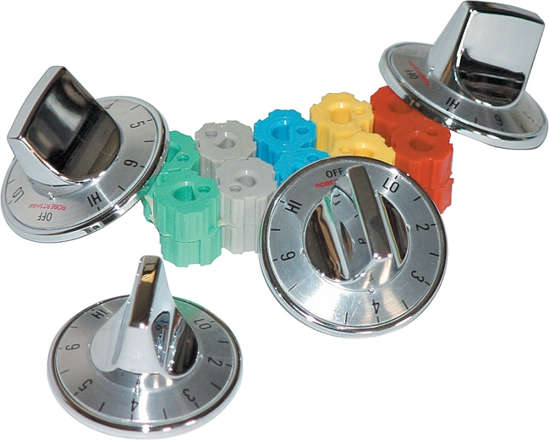 Camco USA 00903 Burner Knob Kit, Includes: Adapter, Dials, Inserts and (4) Chrome Knobs