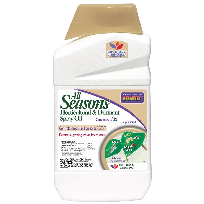 Bonide All Seasons 211 Horticultural and Dormant Oil, Liquid, Spray Application, 1 qt Bottle