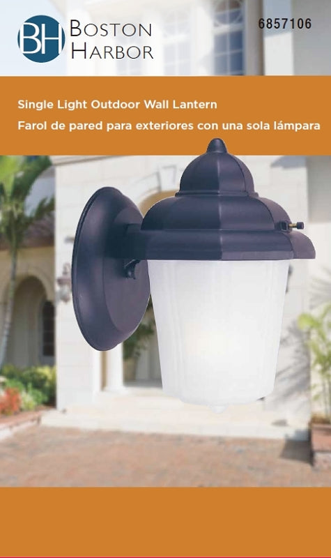 Boston Harbor AL9002H-53L Outdoor Wall Lantern, 120 V, 60 W, A19 or CFL Lamp, Aluminum Fixture, Black