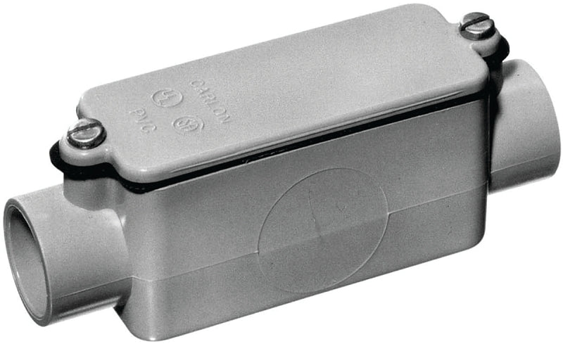 Carlon E987D-CTN Conduit Body, 1/2 in Hub, 4-11/16 in OAL, PVC, Gray