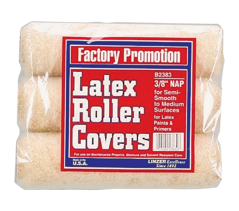 Linzer B2383 Roller Cover, 3/8 in Thick Nap, Polyester Cover, 12/PK