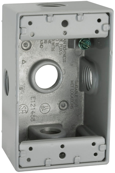 Hubbell 5323-0 Weatherproof Box, 18.3 cu-in, 5-Outlet, 1-Gang, Aluminum, Powder-Coated, Gray