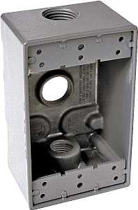 Hubbell 5324-0 Weatherproof Box, 18.3 cu-in, 3-Outlet, 1-Gang, Powder-Coated, Aluminum, Gray