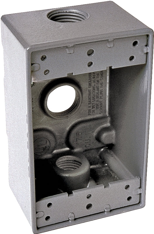 Hubbell 5324-0 Weatherproof Box, 18.3 cu-in, 3-Outlet, 1-Gang, Powder-Coated, Aluminum, Gray