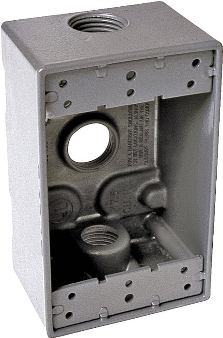 Hubbell 5324-0 Weatherproof Box, 18.3 cu-in, 3-Outlet, 1-Gang, Powder-Coated, Aluminum, Gray