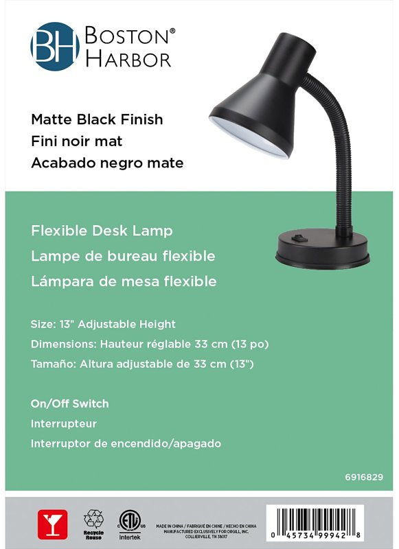 Boston Harbor TL-TB-134-BK-3L Flexible Desk Lamp, 120 V, 60 W, 1-Lamp, CFL Lamp, Black Fixture, Black